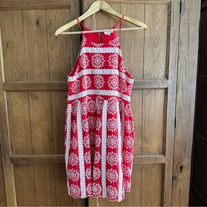 Entro Red and White Floral Embroidered Red Mini Dress